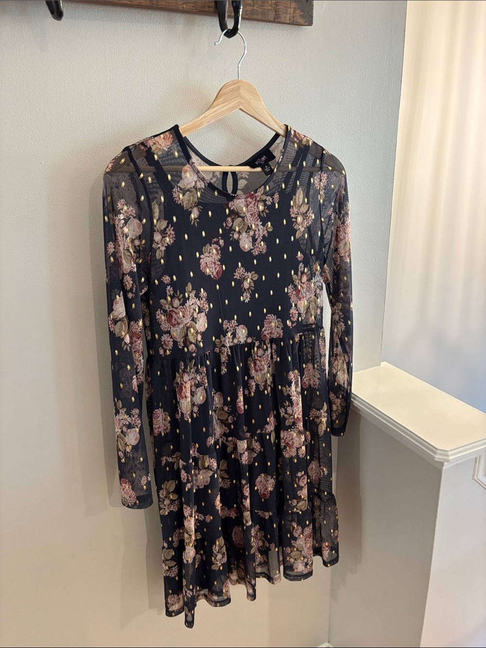 I.N. Girl 2 Piece Set - Mesh Navy Floral & Gold Accents with lightweight bodice